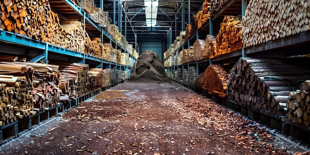 Organized Biomass Storage Area Featuring Agricultural Residue and Wood Chips Concept Biomass Storage Agricultural Residue Wood Chips Organized Area Environmental Sustainability