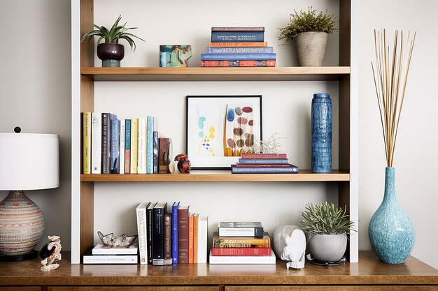 Photo organized decor and designer bookshelf shot