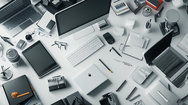 Organized Desk with Diverse Electronics Array