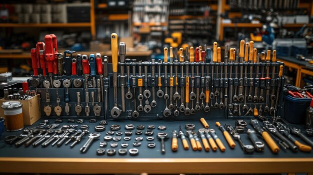 Photo organized display of various tools for mechanical work