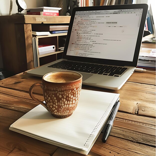 Organized Efficiency An Office Desk Featuring a Laptop Coffee Mug and More