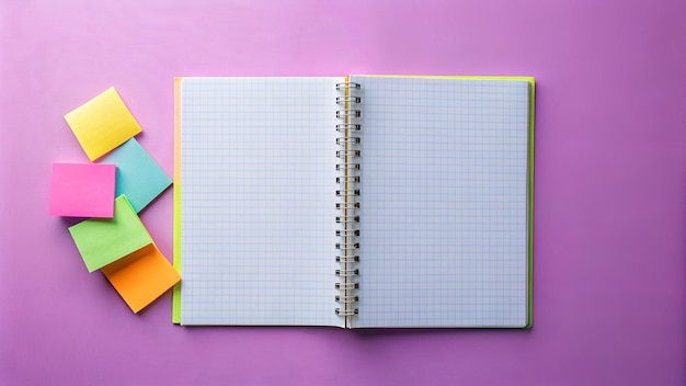 Organized Learning Open Notebook with Colorful Sticky Tabs on a Purple Background Ideal for NoteT