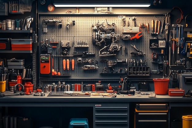 Organized Mechanics Workbench with Tools and Equipment