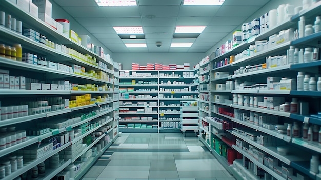 Organized Medication Shelves in Hospital Pharmacy