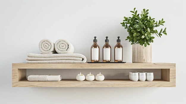 Organized Shelving Unit with Rolled Towels Flowers and House Decor