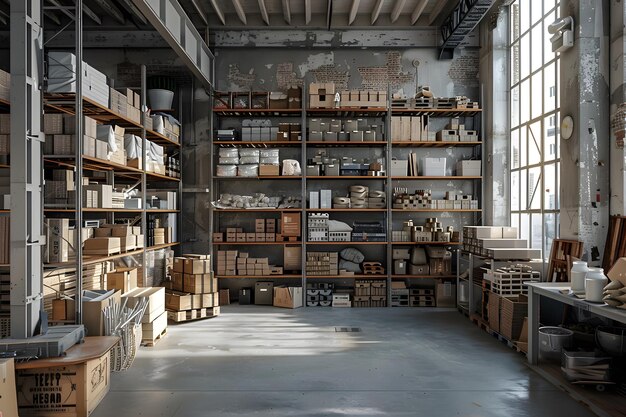 Photo organized storage space with shelves and natural light