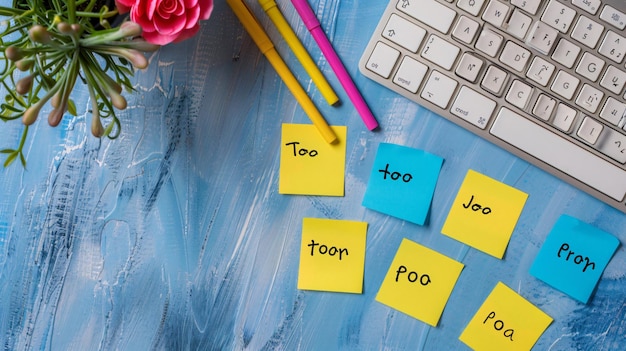 Organized ToDo Plans with Sticky Notes on Computer Keyboard