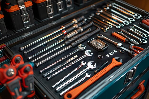 Photo organized tool set in a professional toolbox