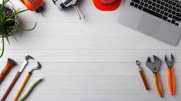 Photo organized workspace flat lay with thoughtful negative space arrangement