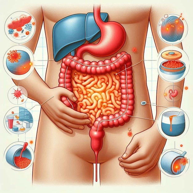 organs of the body A drawing of a boy with the mouth open and the bottom of the body is labeled with