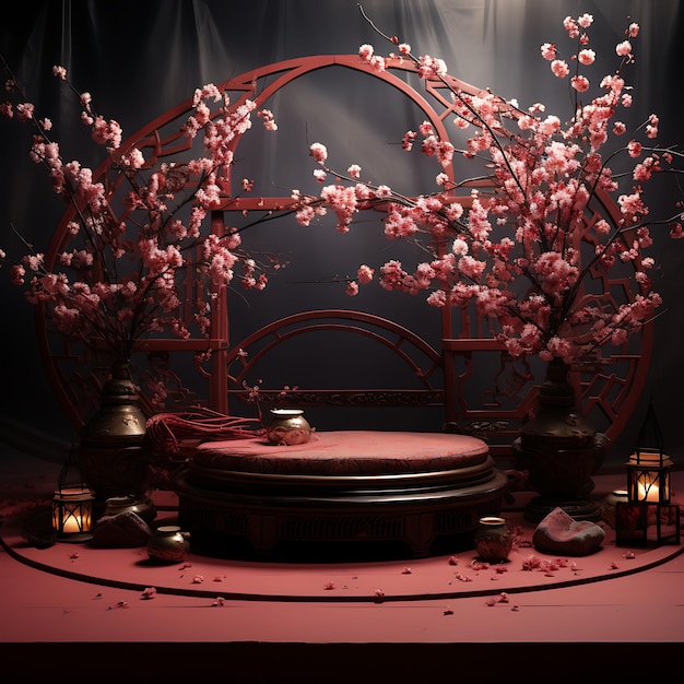 Oriental Elegance Silk Backdrop Cherry Blossom Background Fl Creative Design Live Stream Background