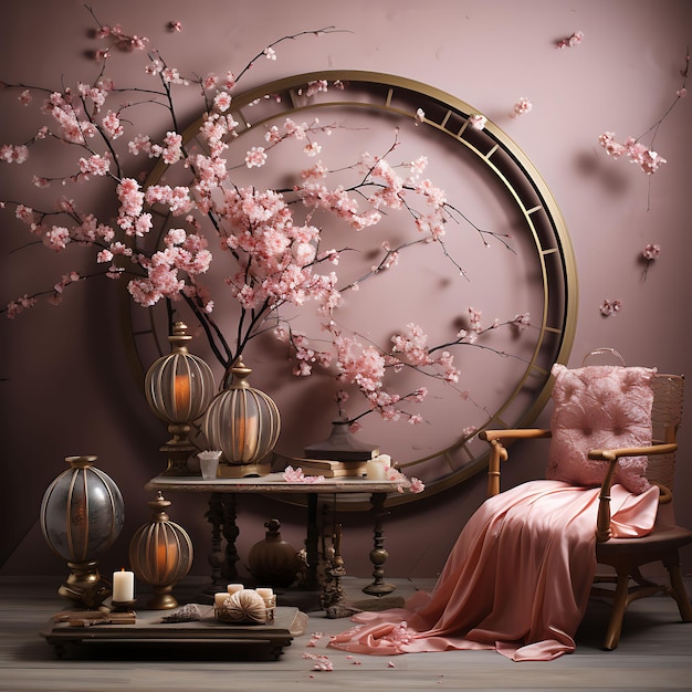 Oriental Elegance Silk Backdrop Cherry Blossom Background Fl Creative Design Live Stream Background