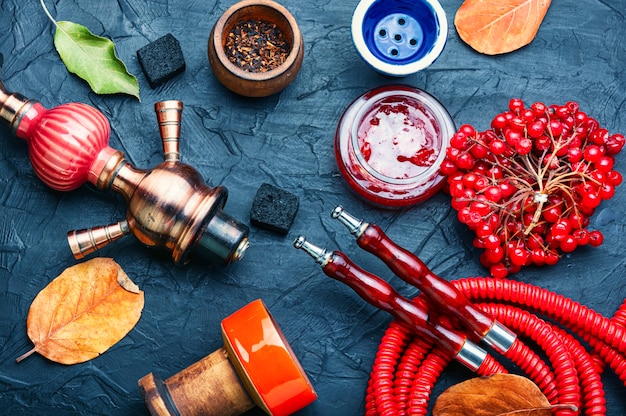 Oriental hookah mouthpiece and berry hookah tobacco