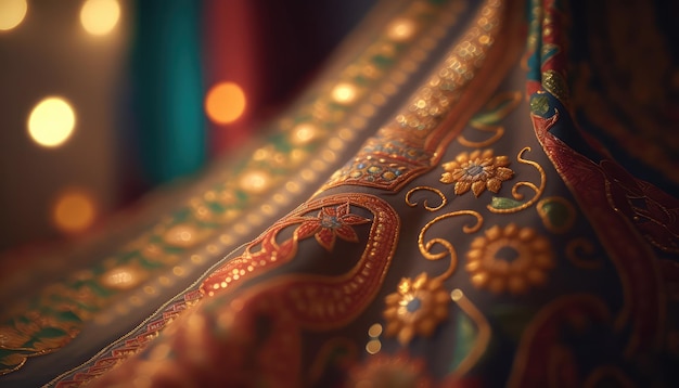 Oriental and premium indian fabric cultural wallpaper for bridal fashion generative ai