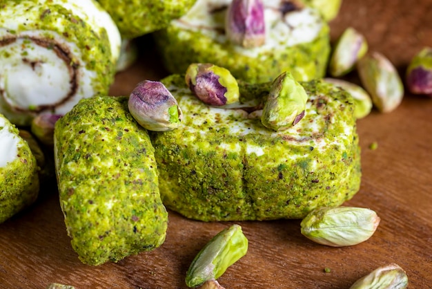 Oriental sweetness Turkish delight with pistachios and chocolate