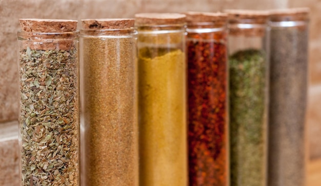 Oriental Turkish colored spices a series of containers