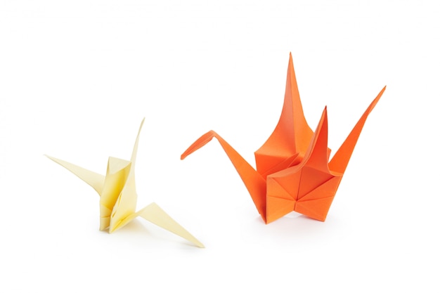 Origami crane on white background