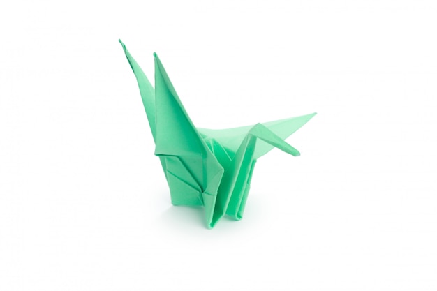 Origami crane on white background