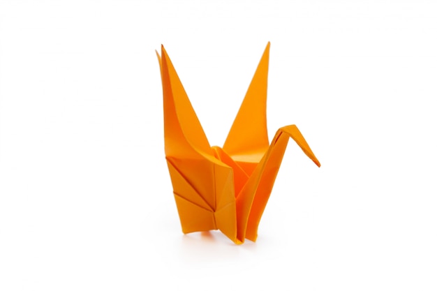 Origami crane on white 