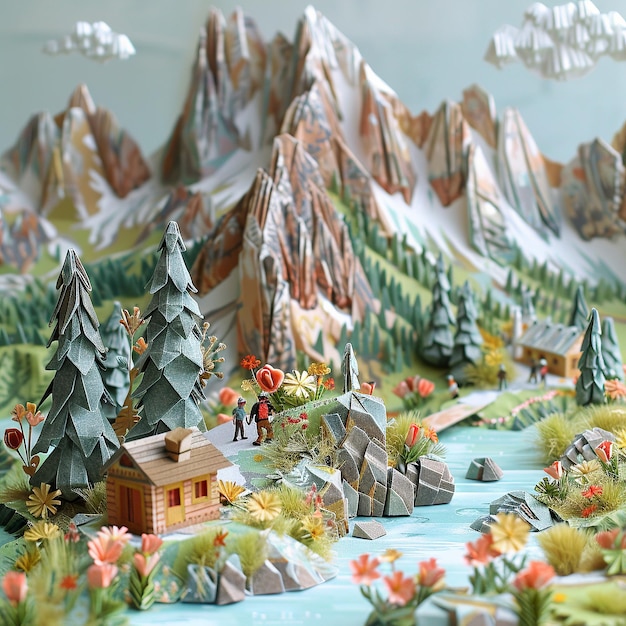 Origami Dolomites Alpine Peaks Scene