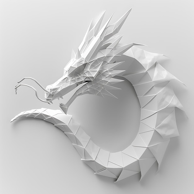 Photo origami dragon logo folded paper effect white hd quality natural look