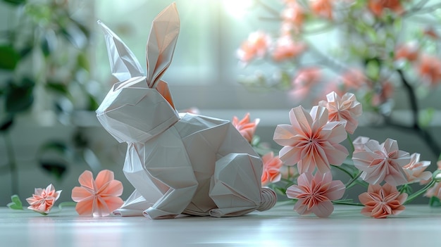 Origami Easter Bunny Welcomes Springs Colorful Blossoms