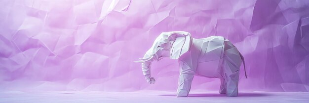 Photo origami elephant on a pink crumpled background a white origami elephant stands out against a