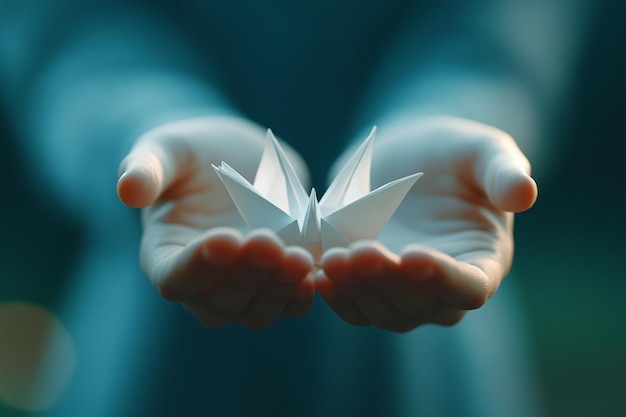 Photo origami hands shape