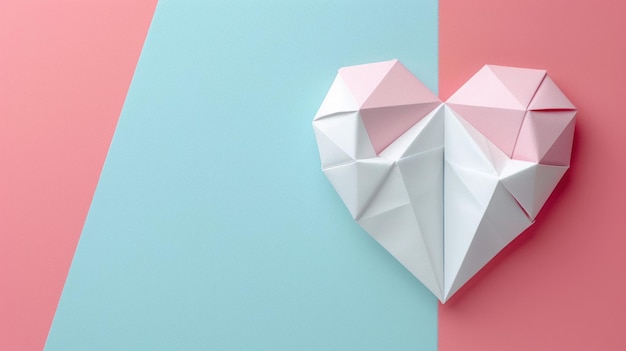 Origami Heart on a Pink and Blue Background