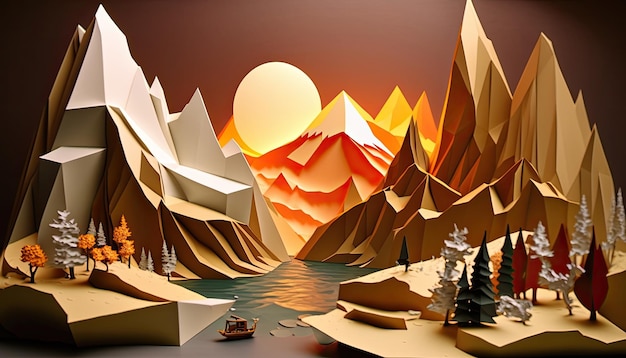 Origami landscape colorful Made by AIArtificial intelligence