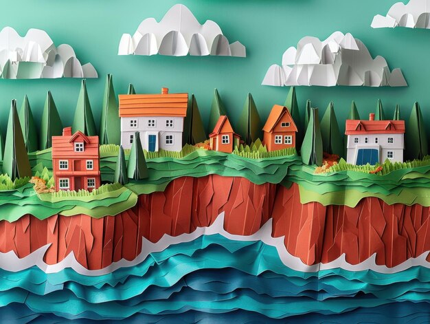 Photo origami paper illustration of prince edward island cliffs