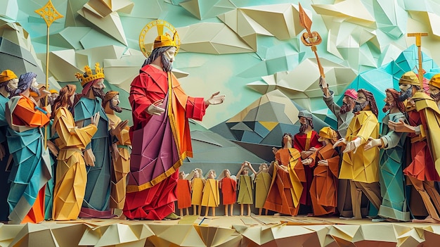 Origami Pilate Presenting Jesus to Crowd Scene