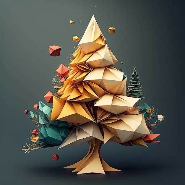 Origami style stylized Christmas tree multidimensional paper cut craft