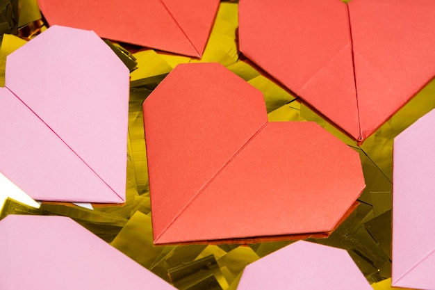 Origami for Valentine's Day hearts made of paper