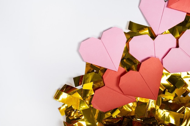 Origami for Valentine's Day hearts made of paper