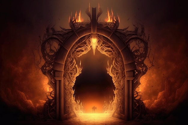 Original design of gate to hell in form of illuminated arch