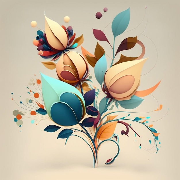 Original floral design with exotic flowers and tropic leaves Colorful flowers on beige background