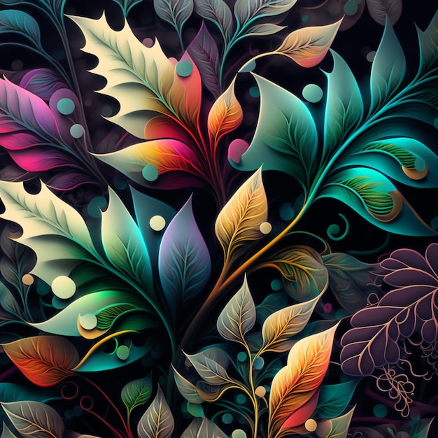 Original floral design with exotic flowers and tropic leaves Colorful flowers on dark background