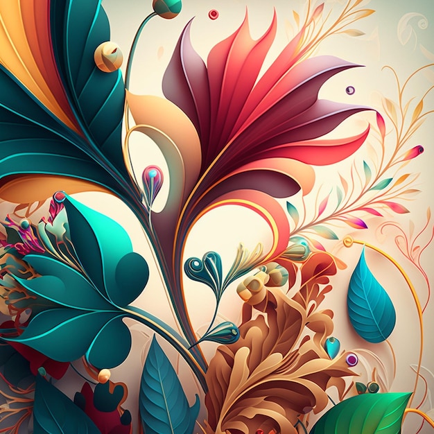 Original floral design with exotic flowers and tropic leaves Colorful flowers on light background