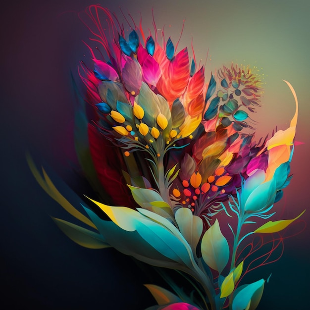 Original floral vibrant design with exotic flowers and tropic leaves Colorful flowers on dark background