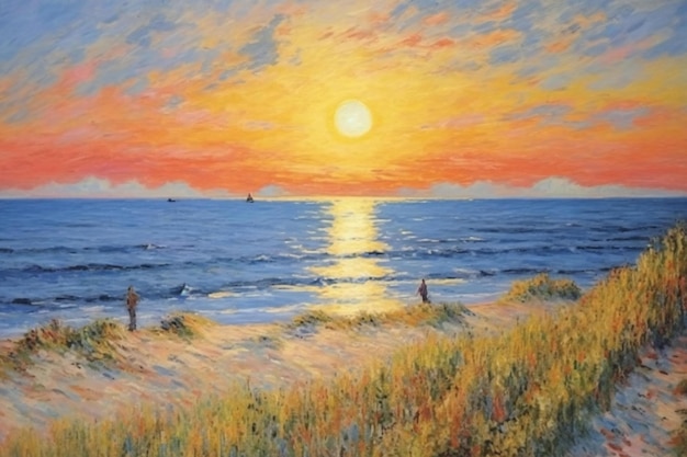 Original oil painting of seascape at sunset Baltic Sea Poland