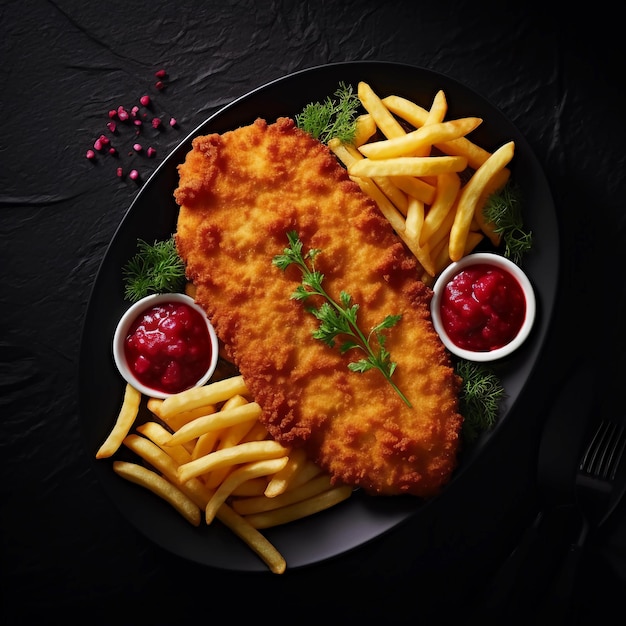 a original Wiener schnitzel with fries and Cranberries