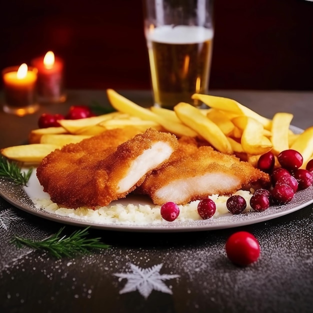 a original Wiener schnitzel with fries and Cranberries