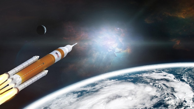 Orion spacecraft take off mission from Earth planet Artemis space program