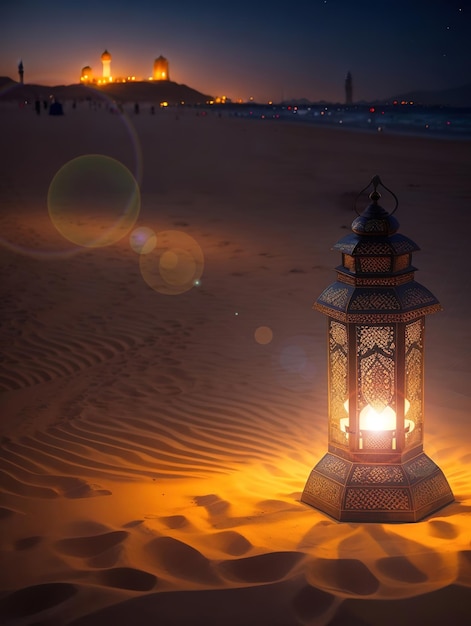 Ornamental Arabic lantern that shines in the night