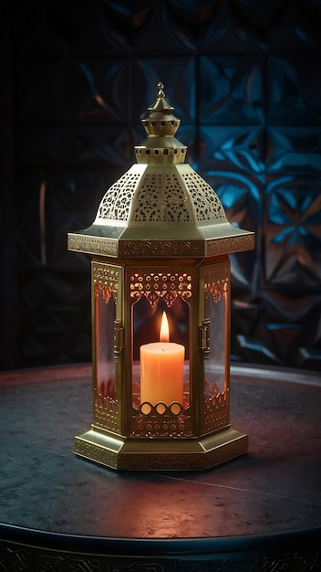 Ornamental arabic lantern with burning candle