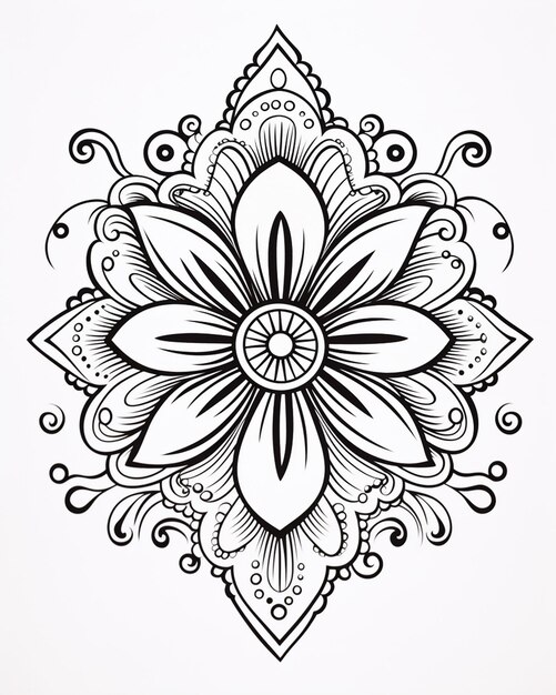 Ornamental Design Coloring Page in Black