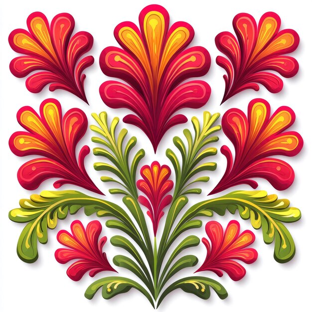 Ornamental Floral Design with Red Yellow and Green Hues