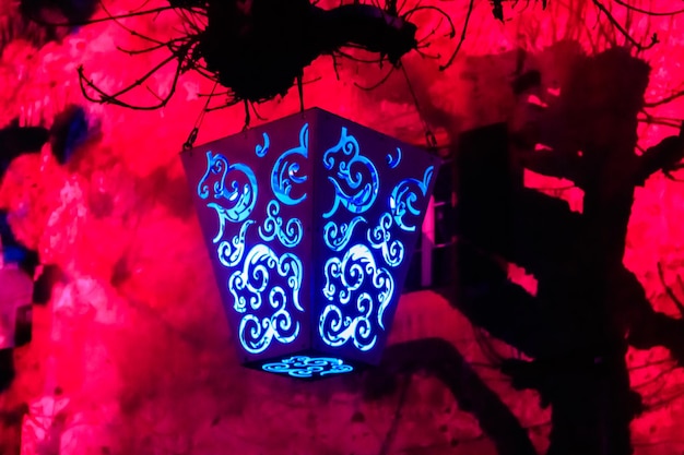 Ornamental lantern at night during light show in Murten Switzerland