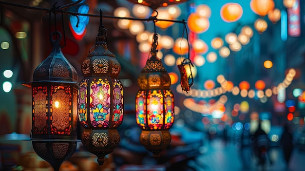 Ornamental Lanterns Hanging with Bokeh Background